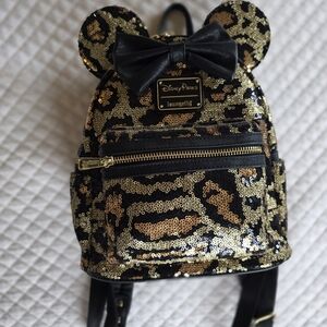 Loungefly Disney Parks Gold and Black Sequin Leopard Mini Backpack
